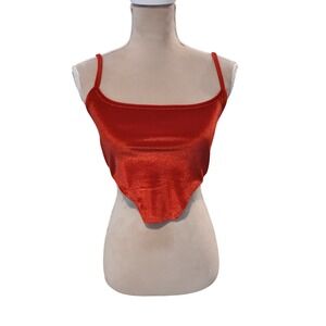 AsYou Red Velour Velvet Asymmetrical Hem Camisole Crop Top Womans 4